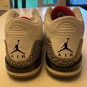 NIKE Air Jordan 3 Retro White Cement Grey Fire Red Black Shoes 398614-105  6.5Y